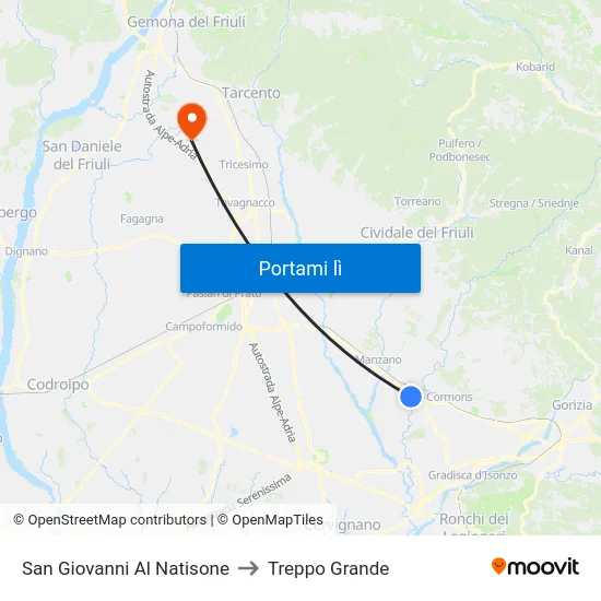 San Giovanni Al Natisone to Treppo Grande map