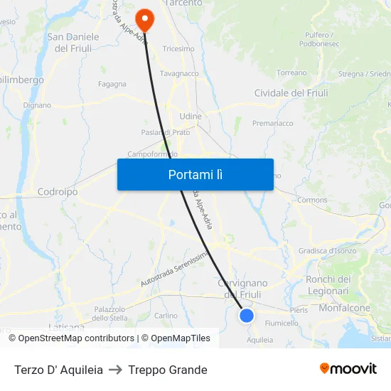 Terzo D' Aquileia to Treppo Grande map