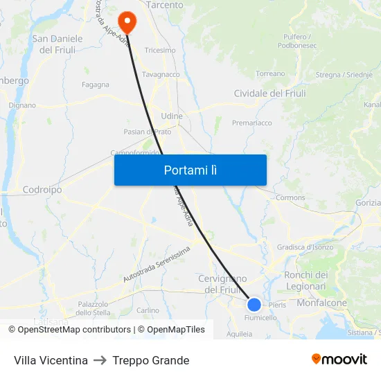 Villa Vicentina to Treppo Grande map