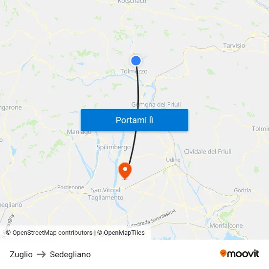 Zuglio to Sedegliano map