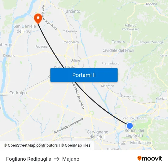 Fogliano Redipuglia to Majano map