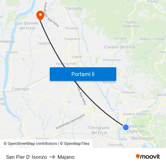 San Pier D' Isonzo to Majano map