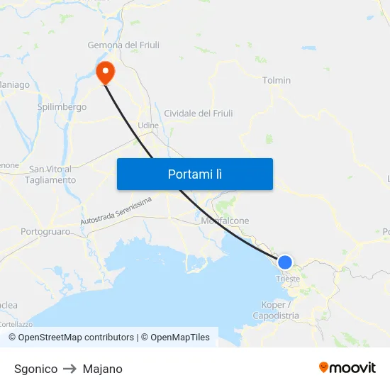 Sgonico to Majano map