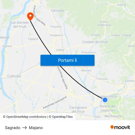 Sagrado to Majano map