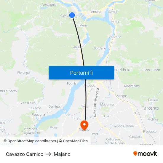 Cavazzo Carnico to Majano map