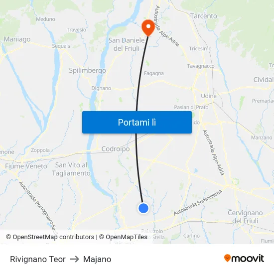 Rivignano Teor to Majano map