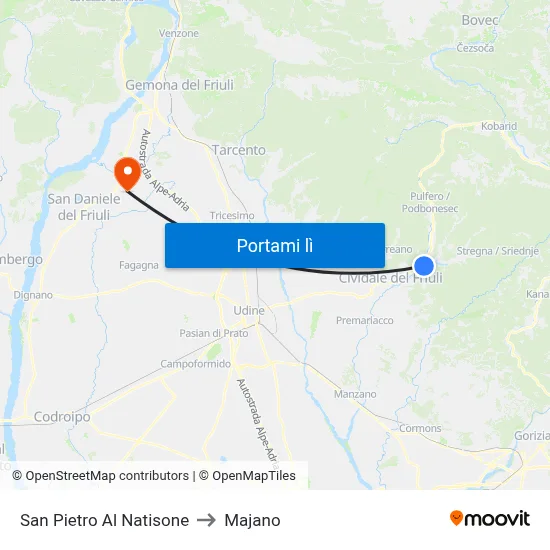 San Pietro Al Natisone to Majano map