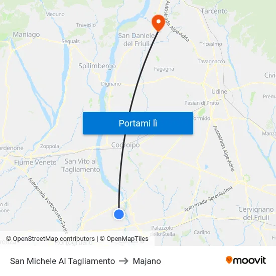 San Michele Al Tagliamento to Majano map