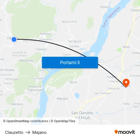 Clauzetto to Majano map