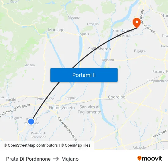 Prata Di Pordenone to Majano map