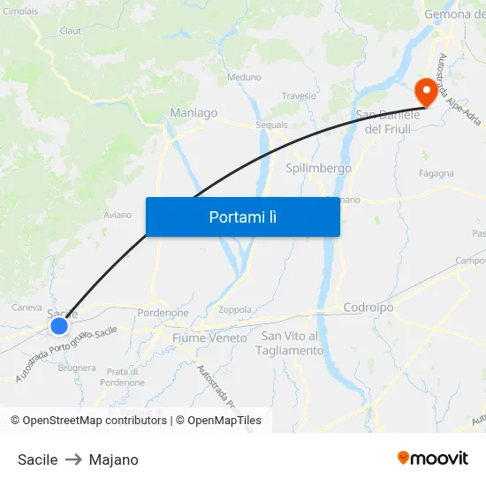 Sacile to Majano map