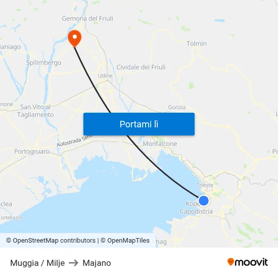 Muggia / Milje to Majano map