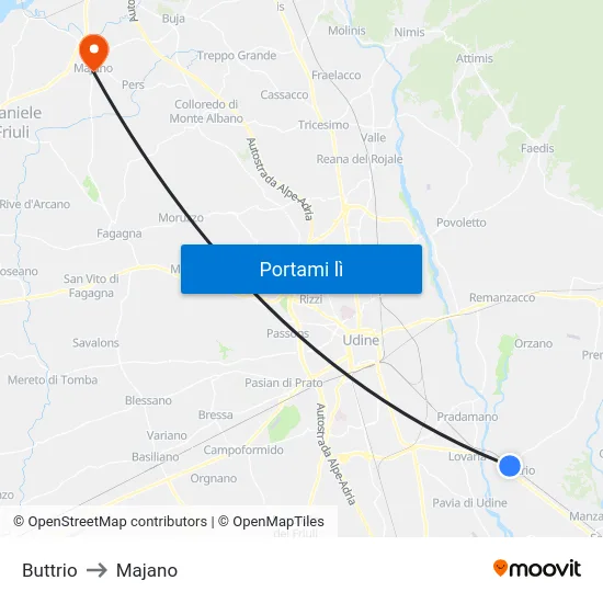 Buttrio to Majano map