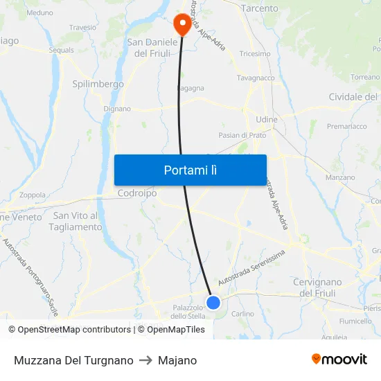Muzzana Del Turgnano to Majano map