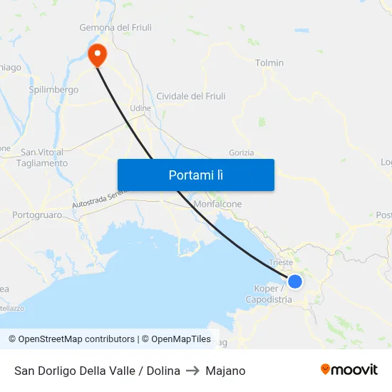 San Dorligo Della Valle / Dolina to Majano map