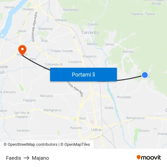 Faedis to Majano map