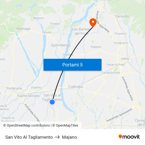 San Vito Al Tagliamento to Majano map