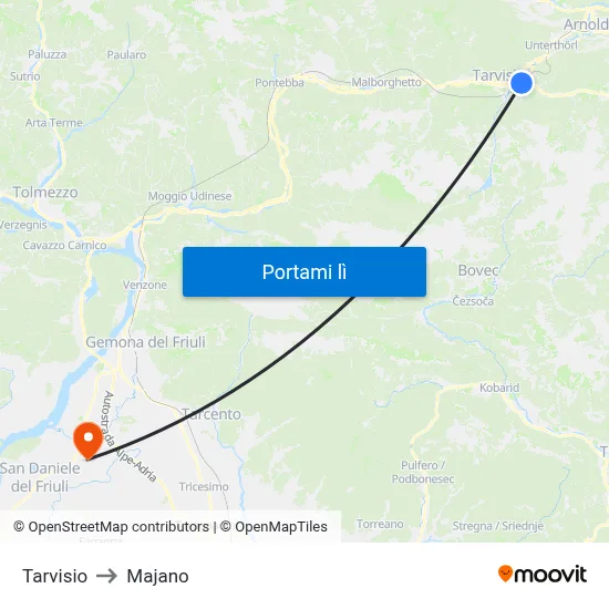 Tarvisio to Majano map