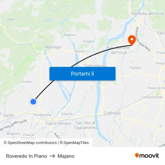 Roveredo In Piano to Majano map