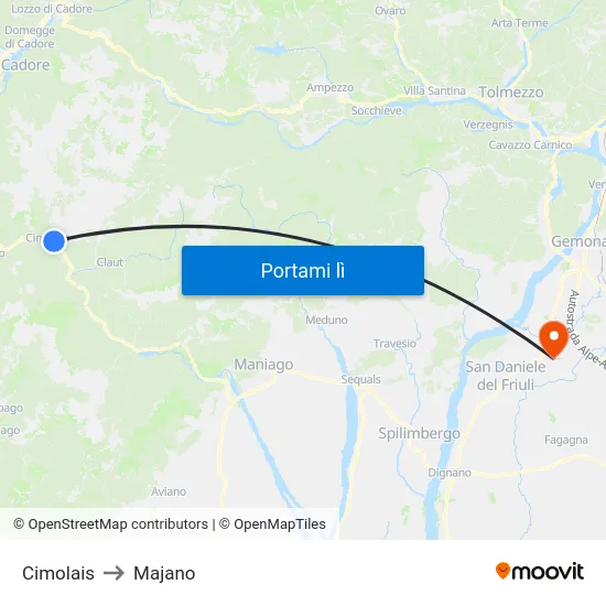 Cimolais to Majano map