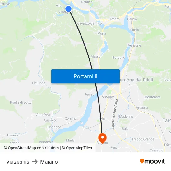 Verzegnis to Majano map