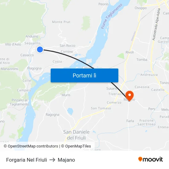 Forgaria Nel Friuli to Majano map