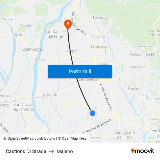 Castions Di Strada to Majano map