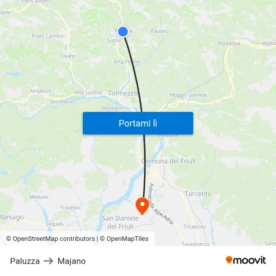 Paluzza to Majano map