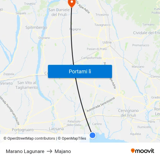 Marano Lagunare to Majano map