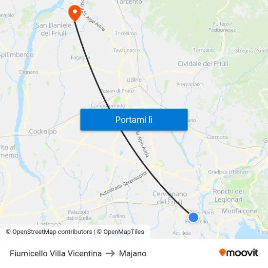 Fiumicello Villa Vicentina to Majano map