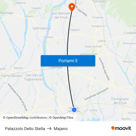 Palazzolo Dello Stella to Majano map