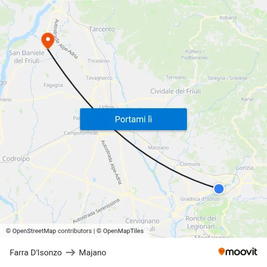 Farra D'Isonzo to Majano map