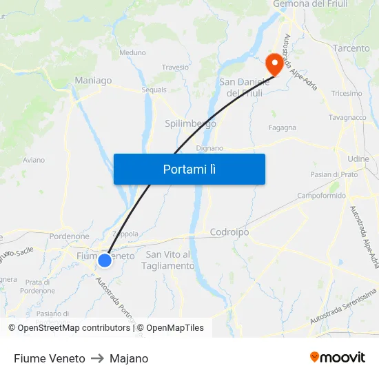 Fiume Veneto to Majano map