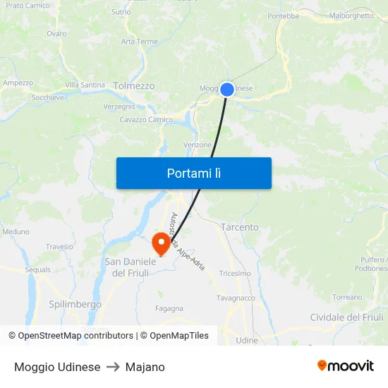 Moggio Udinese to Majano map