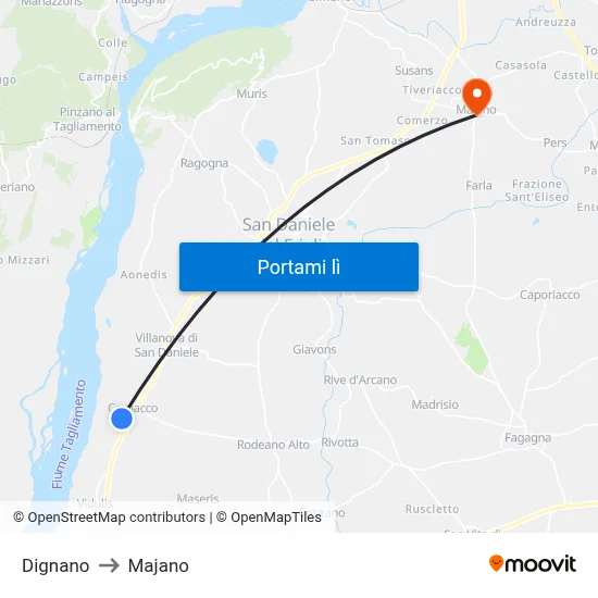 Dignano to Majano map