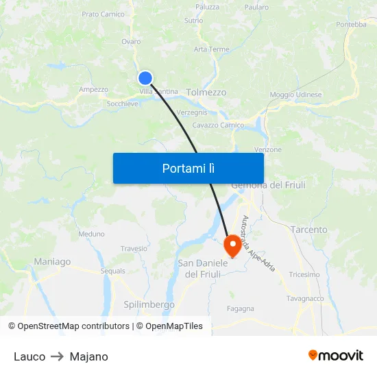 Lauco to Majano map