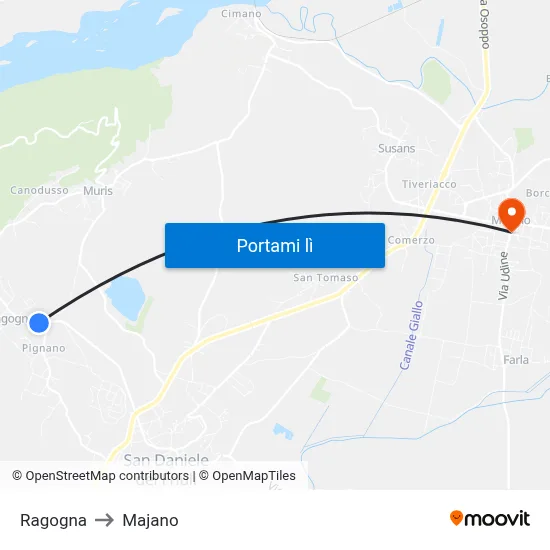 Ragogna to Majano map