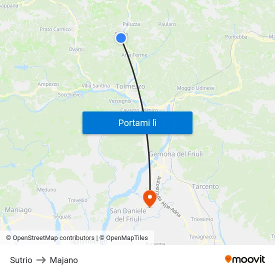 Sutrio to Majano map