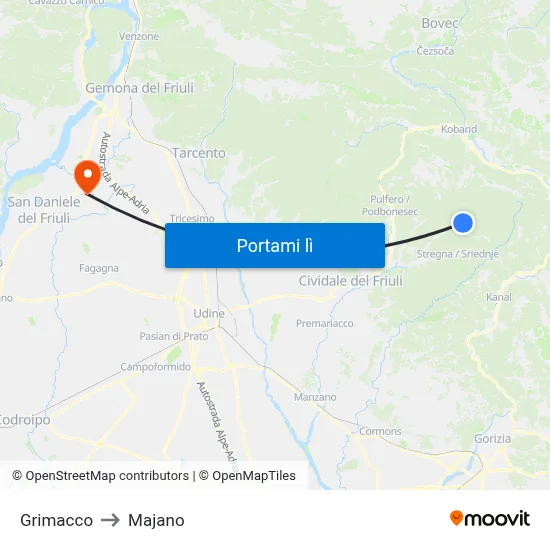 Grimacco to Majano map