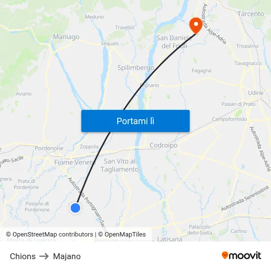 Chions to Majano map