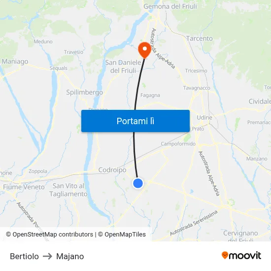 Bertiolo to Majano map