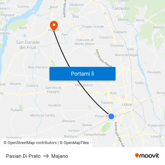 Pasian Di Prato to Majano map