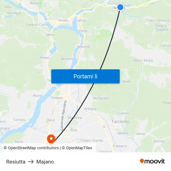 Resiutta to Majano map