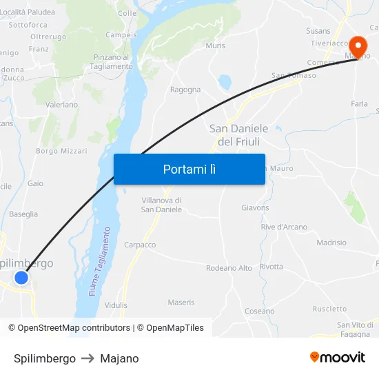 Spilimbergo to Majano map
