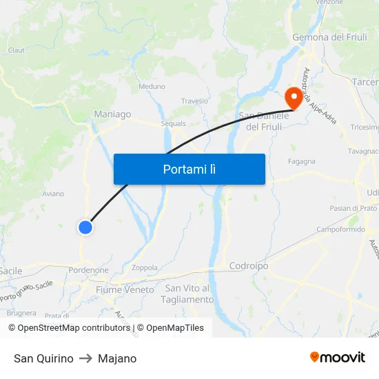 San Quirino to Majano map