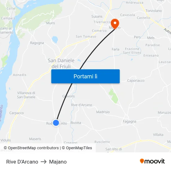 Rive D'Arcano to Majano map