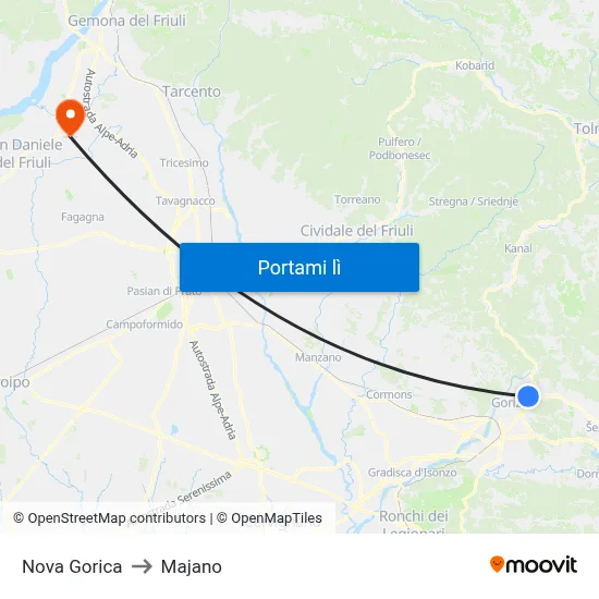 Nova Gorica to Majano map