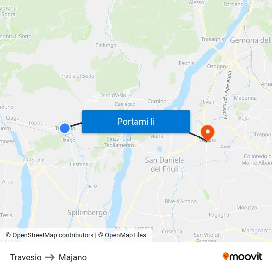 Travesio to Majano map