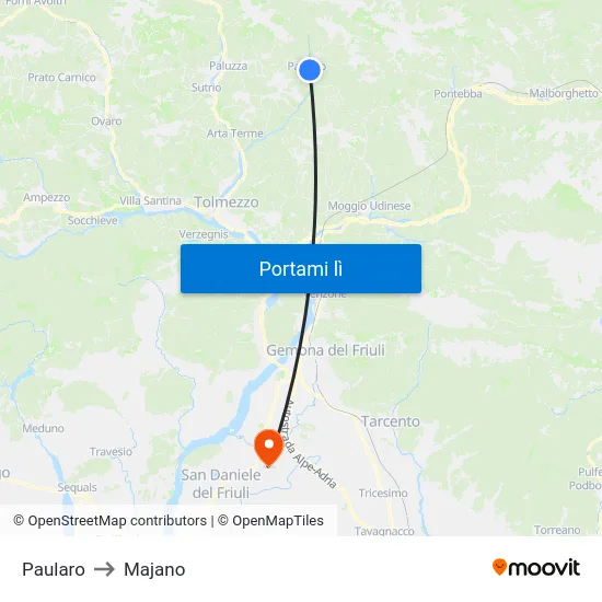 Paularo to Majano map