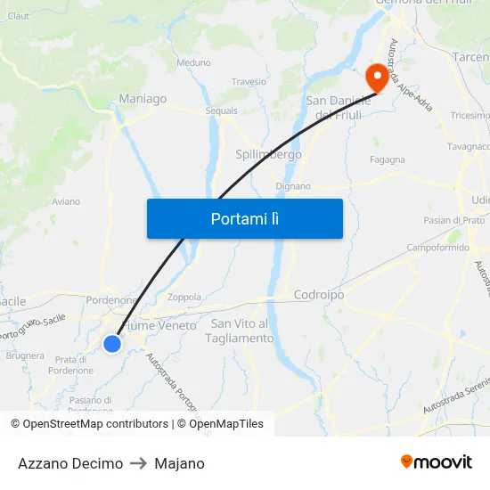 Azzano Decimo to Majano map